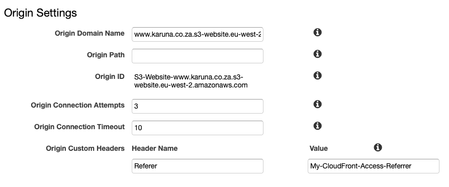 CloudFront origin settings