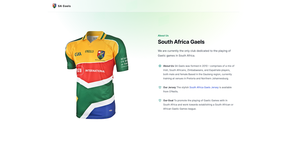SA Gaels website homepage