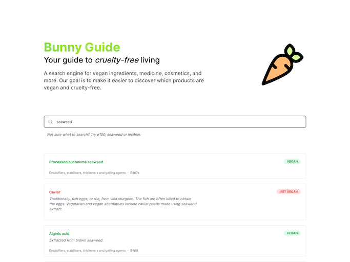 Vegan search engine